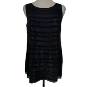 NWT Eileen Fisher Women's XS Black Sheer Silk Ballet Neck Sleeveless Shirt Top