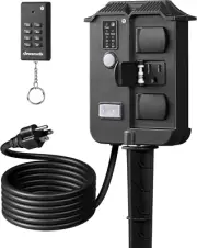 Outdoor Power Stake Timer Waterproof, 100FT Wireless Remote Control, 6 Grounded