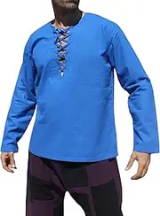 [Svenine] Medieval Serf Groundsman Mens Renaissance Shirt Open Collar Soft Cotton