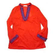 NWT Tory Burch Tory Tunic in Samba Fringe Trim Sheer Cotton Blouse 6 $278