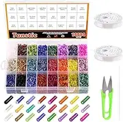 Tanstic 14404Pcs 24 Colors 6mm Glass Bugle Beads Glass Tube Beads Glass Seed Beads Lined Tube Spacer Bead with Thread Spool, Needle, Scissor and Organizer Box