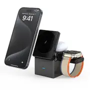 3 in 1 Wireless Charging Station for Apple Devices Magsafe Charger Stand Cube Charger for iPhone 16 15 Pro Airpods and Watch-Black