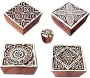 Royal Kraft Fabric Print Stamps Crafty Square Floral Shape Wooden Blocks (Set of 5)
