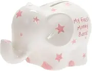 My First Money Bank Elephant Money Box White with Pink Stars