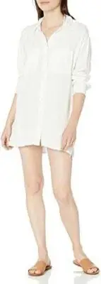 RVCA Women's Standard Coverup, Solstice Button UP/White, Small, MSRP $55