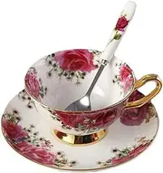 ZHZXBDGQ Bone China Teacup/Coffee Cup and Saucer Set, with Spoon -10.2oz/200ml, Suitable for Home and Restaurant use.