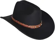 [Beavorty] Hat for Men Women Cowboy Hat with Wide Brim for UV Protection Comfortable Breathable Design for Outdoor Activities Costume Events Black