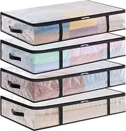 Lifewit 4 Pack Under Bed Storage, 60L Large Clear Plastic Storage Bags, Clothes Storage Boxes Wardrobe Storage Organizer with Reinforced Handle Sturdy PP Fabric for Bedding Clothes Blanket
