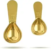 Coffee Scoop Set - Gold Stainless Steel Tablespoons, 1 (15ml) and 2 (30ml) Measure Spoons for Coffee, Milk Powder, Fruit Powder, 2 Pack (Short)