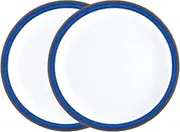 [Denby] Imperial Blue Dinner Plates Set of 2 - Dishwasher Microwave Safe Crockery 26.5cm - Blue, White Ceramic Stoneware Tableware - Chip & Crack Resistant Large Plates