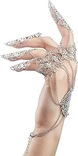 [NICENEEDED] Punk Bracelet with Fingernails and Claw Tip, Silver Vintage Fingertip Claw Ring with Hand Chain, Halloween Cosplay Costume Hand Chains Jewellery with Fingernail for Men and Women