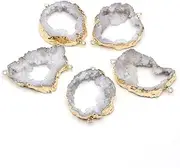 [LE SKY] natural stone connectors colorful irregular druzy geode agate golden edge stone link charms for jewelry making necklace