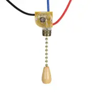 3 Way Fan Light Switch with Brass Pull Chain Wood Knob (Pack of 3 sets)