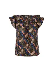 Abstract Pattern Ruffle Accent Top