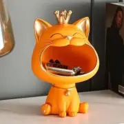 Resin Lucky Cat Statue Sculpture Table Decoration Miniature Figurine Orange
