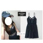 §上鉌嚴選 A&F ABERCROMBIE LACE PIECED SKATER DRESS 簍空蕾絲雕花刺繡洋裝-深藍