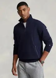 Polo Ralph Lauren Men's Wool Terry Quarter-Zip Pullover in Hunter Navy-Medium