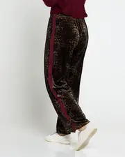 Velvet Wide Leg Luxe Track Pants - Leopard Print
