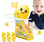 Funny Duck Roller Coaster Track Toy, Electric Duck Slide Roller Coaster Toy, Duck Roller Electric Track Slide Stairs Coaster Toys for Kids, Toddler, Girls