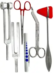REFLEX HAMMER DIAGNOSTIC SET REUSABLE PENLIGHT TUNING FORKS SCISSORS 6PCS GERMAN
