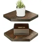 Corner Shelf, Floating Wall Mount Display Shelves for Living Room Dark Walnut
