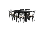 Oikiture 160cm Extendable Dining Table with 6PCS Dining Chairs Geometric Black