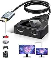 HDMI Splitter 1 in 2 Out, 4K HDMI Cable Splitter Mirror Display (Not Extend) One Male to Dual Female Support Different Size TV Copy Input Screen Sync Up, 1 to 2 Way for TV, 3D Full HD1080P (Black)