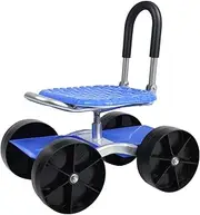 bephible Rolling Garden Seat, Utility Garden Stool with Flat Wheels, Adjustable Height and Foldable Garden Seat Stool, Picking Rotary Tool Cart with Storage Shelf for Gardener Blue