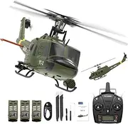 F07-V UH-1 RC Helicopter, RTF 1/34 Scale 2.4GHz 6CH Brushless Direct-Drive Flybarless Model 3D/6G Stabilized Military Aircraft for Adults,3 Battery