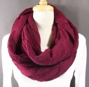 Burgundy Red chunky cable knit circle infinity endless loop long soft scarf cowl