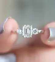 2Ct Emerald Lab Created Three Stone Diamond Wedding Ring 14k White Gold Plated