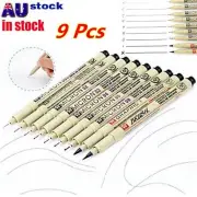 9x Black Sakura Pigma Micron Fine Line Pen BR Drawing 005 01 02 03 04 05 08 10ZQ