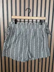 New BCBG Shorts Medium Gray Geometric Stripe Side Tie Up Lightweight Bermuda