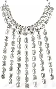 [Generic] Sparkle Silver Full Fringe Crystal Tassel Chain Exaggrated Collar Luxury Tassel Rhinestone Statement Clavicle Choker Necklace for Wedding Party Women Girls