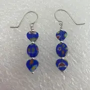 Handmade ~ Sterling Silver .925 ~ Blue Millefiori 2" Dangle Earrings