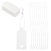 Hollow Heart Price Hang Tag 3.7 x 1.8 Inch White with Nylon String 100 Set