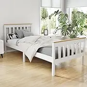 Artiss Single Bed Frame Platform Wooden Timber Frames Beds Base Bedroom Room Decor Home Furniture White with Reinforced Bracket Support for Kids, Toddler and Adult, Modern Design