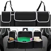 Car Storage Bag, Car Organiser 90 x 12 x 25 cm, Car Boot Organiser with 4 Pockets, Car Boot Organiser, Back Seat Boot Bag, Waterproof Car Interior Organisation for Boot