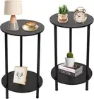 Set of 2 Small round Side Table End Tables Living Room Tiers Farmhouse 2 Tiers