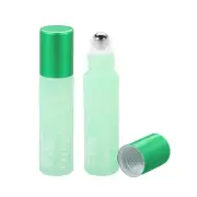 2pcs 10mL Roller Bottles Glass Refillable Essential Oil Roller Containers, Green