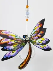 Dragonfly Crystal Suncatcher Gift ,rainbow hanging suncatchers orange-lilac bead