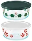 Pyrex 4 Cup CHRISTMAS Green Hedgehogs Under Mistletoe OR Red Peppermint Candy
