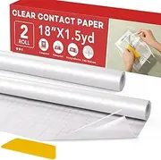 2 Rolls Clear Contact Paper,Plastic Book Covers 18 in x4.5 ft,Contact Paper Peel and Stick,Clear Self Adhesive Protective Liner Paper Protector for Crafts Paperback Textbook Hard Covers Documents