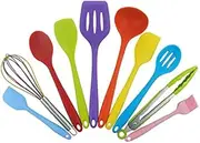Ashintar 10pcs Colorful Silicone Kitchen Cooking Utensils Set, Heat Resistant Non-Stick Kitchenware Cooking Tools,Brush Spoon Spatula Turner Whisk Ladle Tong for Nonstick Bakeware