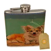 Adorable Welsh Corgi Puppy Leather Pocket Hip Flask