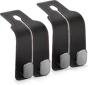 Accevo Car Seat Hooks for Headrest, Headrest Hook for Purses and Bags, 2 in 1 Car Seat Back Storage Hooks for Headrest（2 Pack, Black
