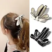 Auwiyd 2 PCS Banana Clip - Ribbon Bow Korean Style Hair Clip for Women Girls - Acrylic & Fabric Hairpin with Classic Bow Design - Widely Used for Parties, Weddings, Daily Wear