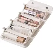 [Jubepk] Toiletry Roll Up Bag | Leather Waterproof Bag | Large Capacity Makeup | Detachable Cos 4 Detachable Clear Compartment Cosmetic Bags, Open Flat Toiletry Bag with Handle for Vacation and Business Trips,