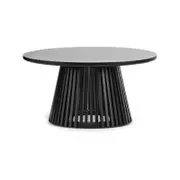 Pedie Round 80cm Black Solid Teak Wood Slat Coffee Table