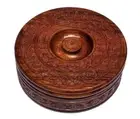 Handcrafted Round Shape Wooden Floral Chapati/Casserole Box, for Kitchen KU